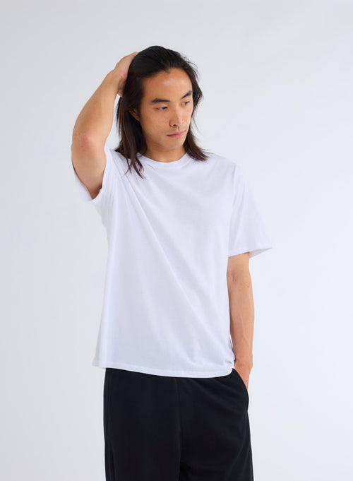 White Round Neck Short Sleeve T-shirt in Deluxe Cotton - MAJESTIC FILATURES