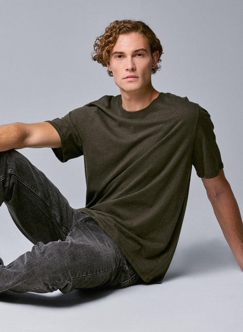 Grünes Kurzarm-T-Shirt mit Rundhalsausschnitt aus Bio-Baumwolle - MAJESTIC FILATURES