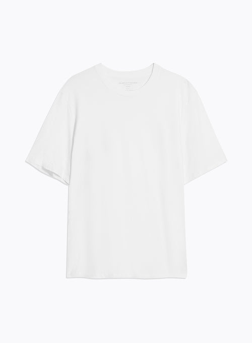 White Round Neck Short Sleeve T-shirt in Deluxe Cotton - MAJESTIC FILATURES