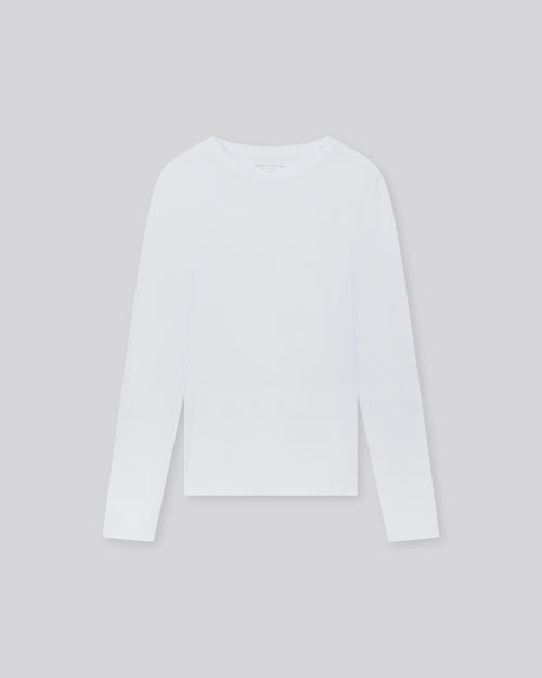 White Round Neck Long Sleeve T-shirt in Organic Cotton - MAJESTIC FILATURES