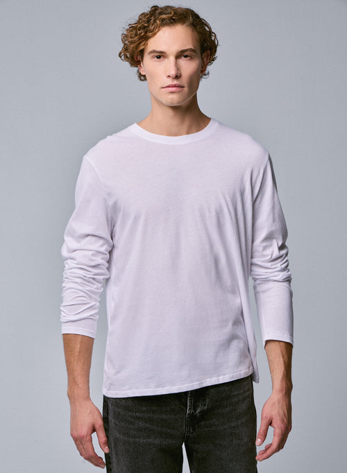 White Round Neck Long Sleeve T-shirt in Organic Cotton - MAJESTIC FILATURES