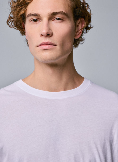White Round Neck Long Sleeve T-shirt in Organic Cotton - MAJESTIC FILATURES