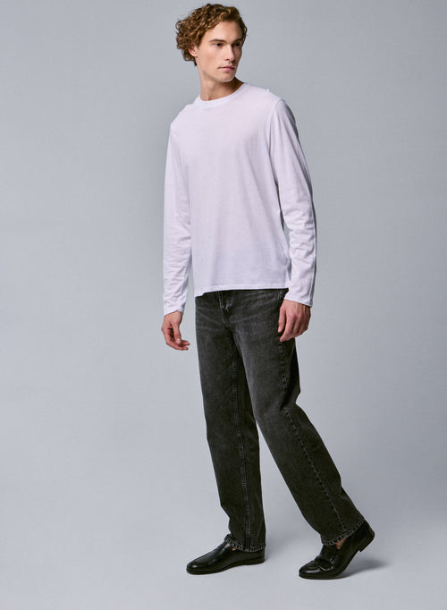 White Round Neck Long Sleeve T-shirt in Organic Cotton - MAJESTIC FILATURES