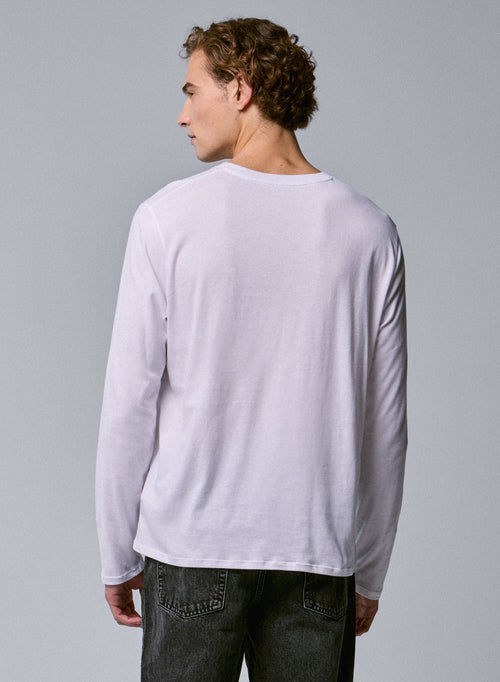 White Round Neck Long Sleeve T-shirt in Organic Cotton - MAJESTIC FILATURES