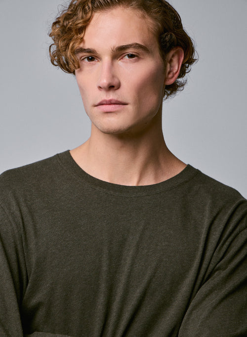 Green Round Neck Long Sleeve T-shirt in Organic Cotton - MAJESTIC FILATURES