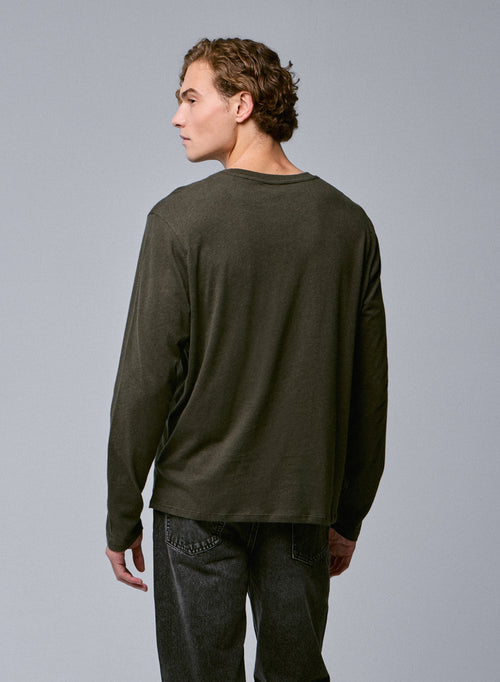 Green Round Neck Long Sleeve T-shirt in Organic Cotton - MAJESTIC FILATURES