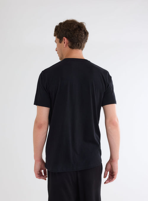 Black V-Neck Short Sleeve T-Shirt in Deluxe Cotton - MAJESTIC FILATURES