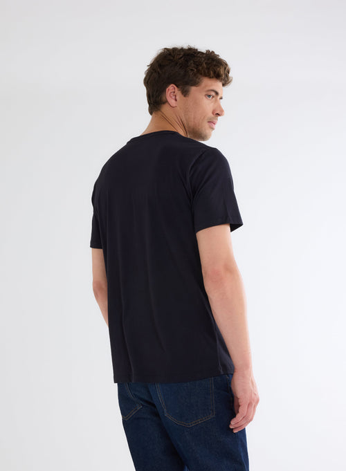 Navy V-Neck Short Sleeve T-Shirt in Deluxe Cotton - MAJESTIC FILATURES