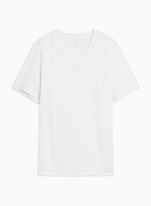 Deluxe Cotton Short Sleeve V-Neck White T-Shirt - MAJESTIC FILATURES