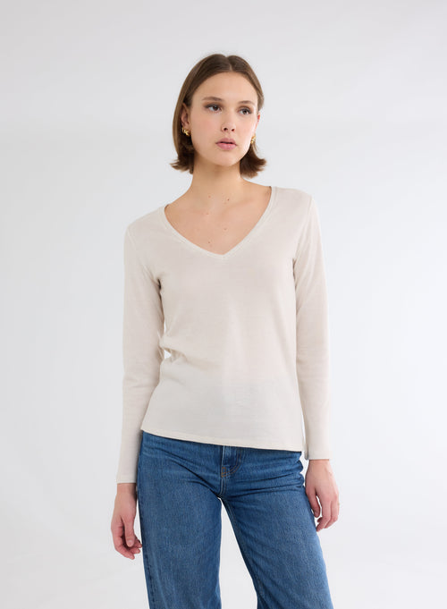 Grey V-Neck Long Sleeve T-Shirt - MAJESTIC FILATURES