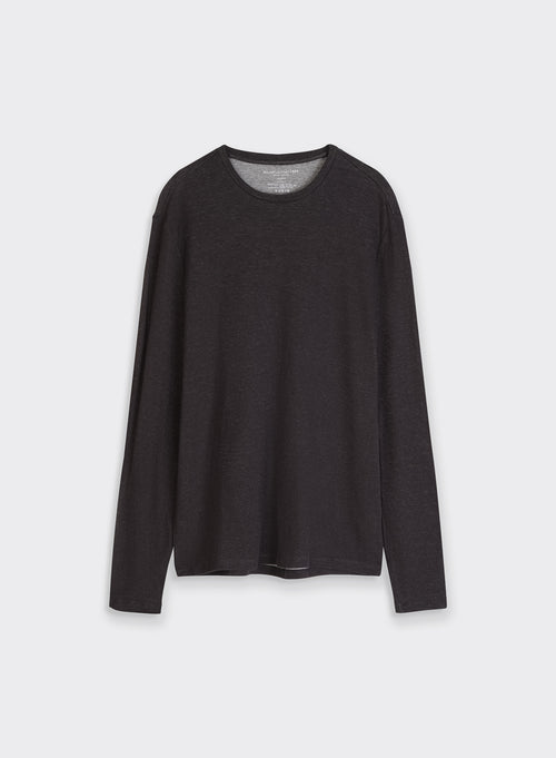 T-shirt Noir / gris chiné Col Rond Manches Longues en Coton et Cachemire - MAJESTIC FILATURES