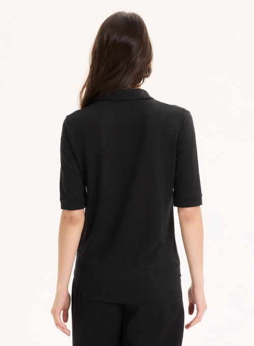 Chemise Noire Manches Coudes en Lin / Elasthanne - MAJESTIC FILATURES