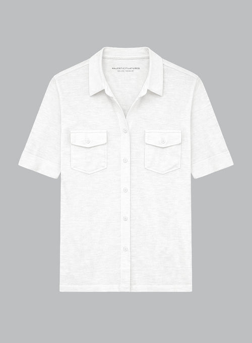 Chemise Blanche Manches Coudes en Lin / Elasthanne - MAJESTIC FILATURES