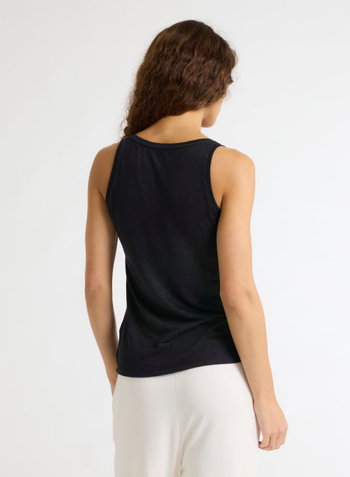Camiseta de tirantes negra sin mangas©de lino / elastano con cuello en U - MAJESTIC FILATURES