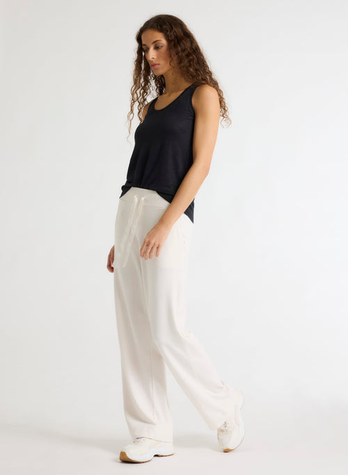 Camiseta de tirantes negra sin mangas©de lino / elastano con cuello en U - MAJESTIC FILATURES