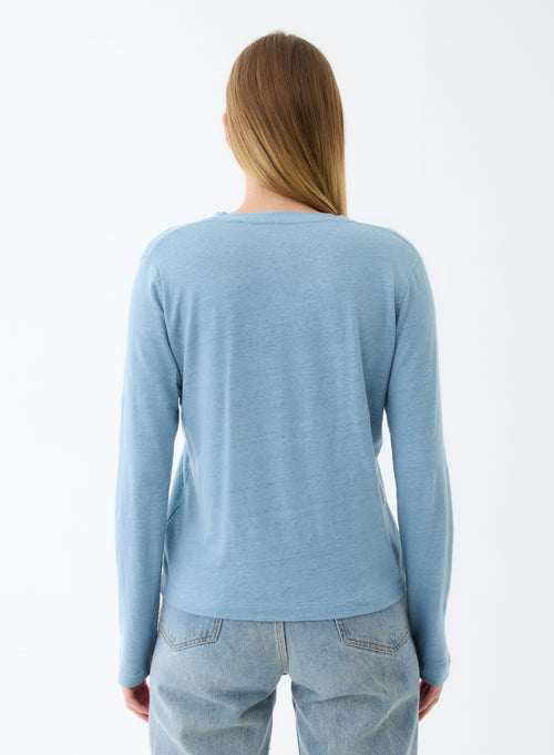 Blaue Strickjacke mit V-Ausschnitt und langen Ärmeln aus Leinen / Elasthan - MAJESTIC FILATURES