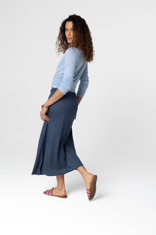 Jupe Bleu Foncé en Lin / Elasthanne - MAJESTIC FILATURES