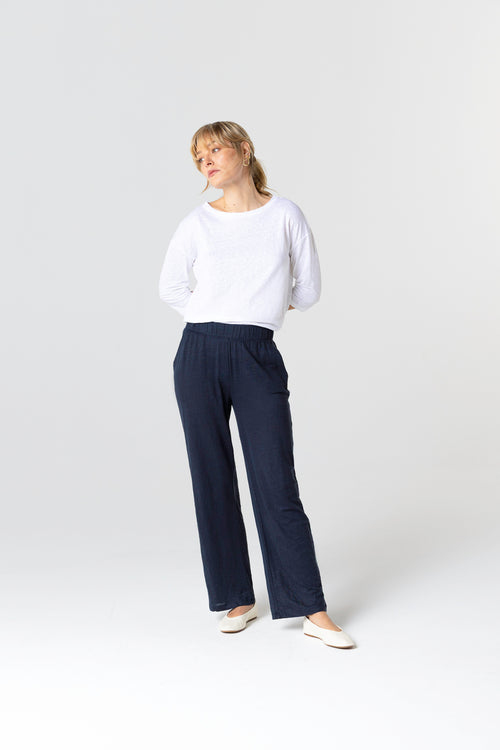 Pantalon Marine en Lin / Elasthanne - MAJESTIC FILATURES