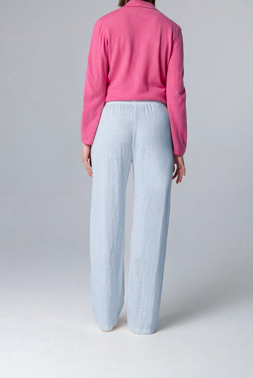 Pantalon Bleu Clair en Lin / Elasthanne - MAJESTIC FILATURES
