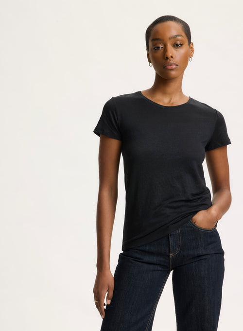 Black T-shirt Round Neck Short Sleeve - MAJESTIC FILATURES