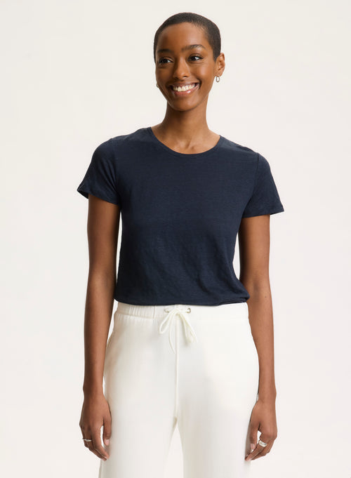 Navy T-shirt Round Neck Short Sleeve - MAJESTIC FILATURES