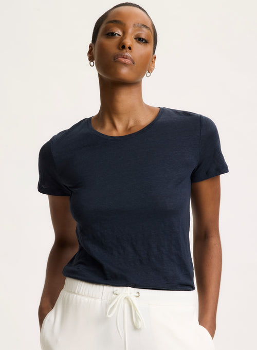 Navy T-shirt Round Neck Short Sleeve - MAJESTIC FILATURES