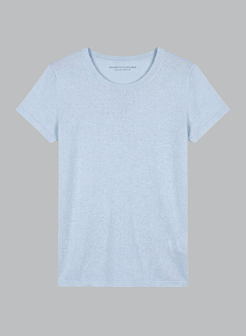 T-shirt bleu clair Col Rond Manches Courtes en Lin / Elasthanne - MAJESTIC FILATURES