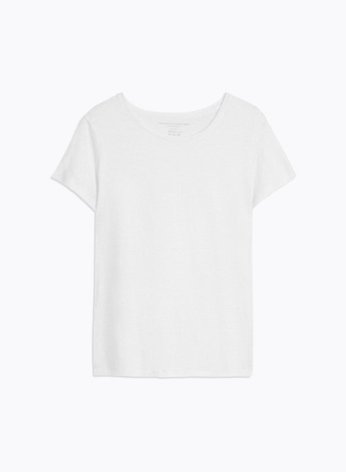 White Short Sleeve Round Neck Linen / Elastane T-shirt - MAJESTIC FILATURES