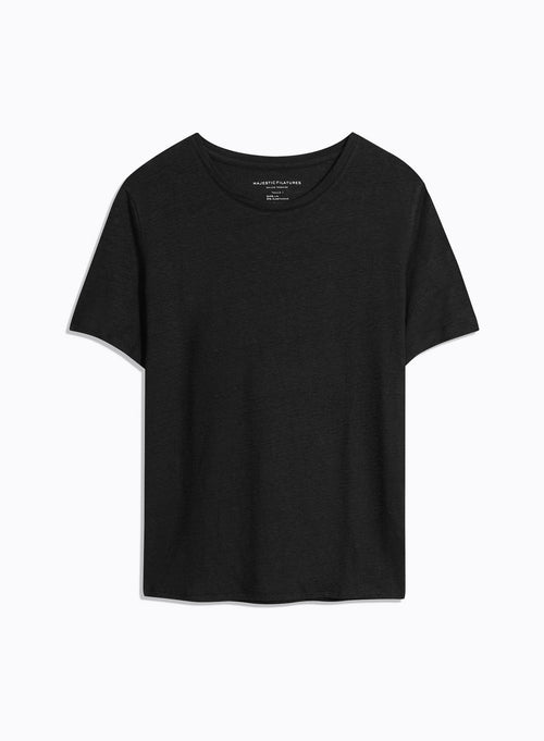 Tee shirt Noir Manches Coudes Col Rond en Lin / Elasthanne - MAJESTIC FILATURES