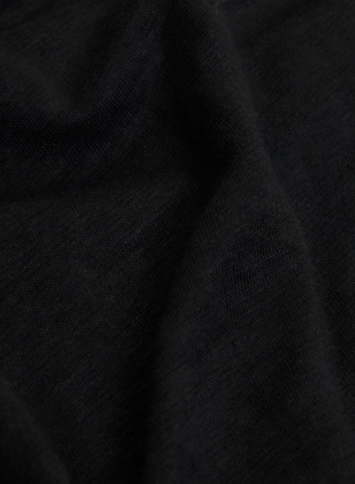 Black 3/4 Sleeve V-Neck T-shirt in Linen / Elastane - MAJESTIC FILATURES