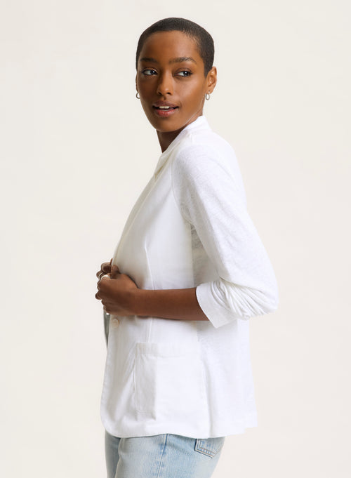 White Long Sleeve Linen and Elastane Jacket - MAJESTIC FILATURES