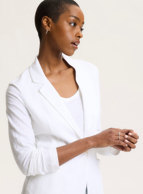 White Long Sleeve Linen and Elastane Jacket - MAJESTIC FILATURES