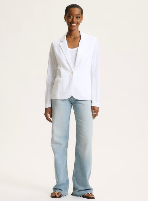 White Long Sleeve Linen and Elastane Jacket - MAJESTIC FILATURES