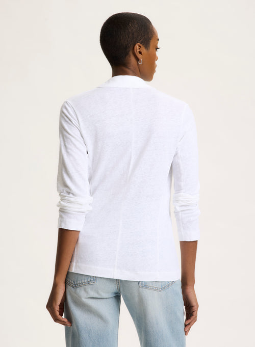 White Long Sleeve Linen and Elastane Jacket - MAJESTIC FILATURES