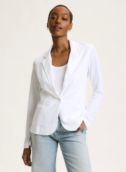 White Long Sleeve Linen and Elastane Jacket - MAJESTIC FILATURES