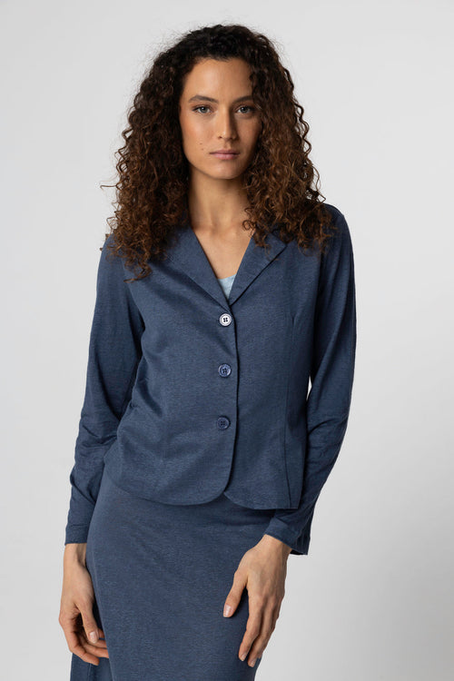 Chaqueta azul oscuro con cuello de chaqueta y mangas largas de lino/elastano - MAJESTIC FILATURES