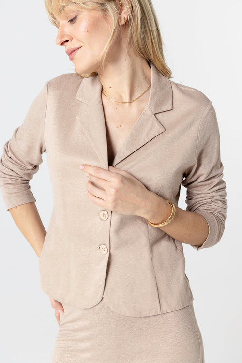 Veste Beige Manches Longues en Lin / Elasthanne - MAJESTIC FILATURES