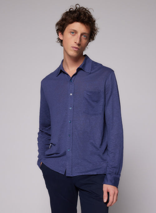 Chemise Venice blue Col Chemise Manches Longues en Lin / Elasthanne - MAJESTIC FILATURES