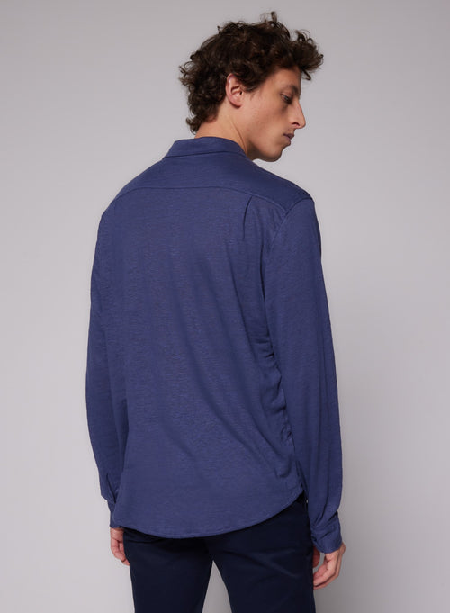 Chemise Venice blue Col Chemise Manches Longues en Lin / Elasthanne - MAJESTIC FILATURES