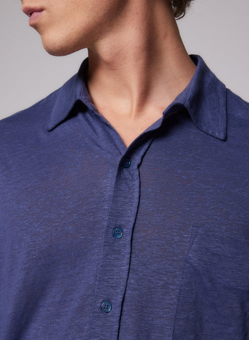 Chemise Venice blue Col Chemise Manches Longues en Lin / Elasthanne - MAJESTIC FILATURES