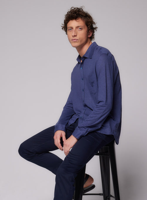 Chemise Venice blue Col Chemise Manches Longues en Lin / Elasthanne - MAJESTIC FILATURES
