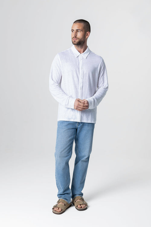 White Long Sleeve Linen Shirt - MAJESTIC FILATURES