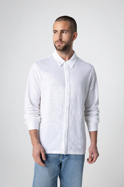 Camisa blanca de manga larga de lino / elastano - MAJESTIC FILATURES