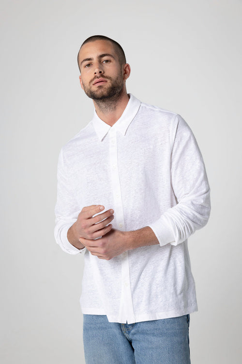 White Long Sleeve Linen Shirt - MAJESTIC FILATURES