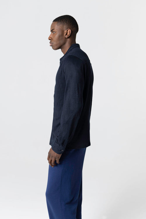 Chemise Marine Manches Longues en Lin / Elasthanne - MAJESTIC FILATURES