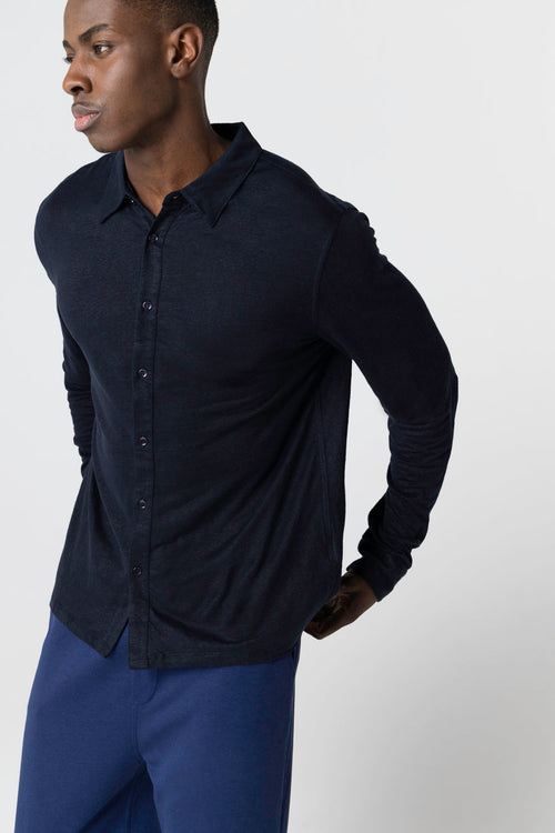 Chemise Marine Manches Longues en Lin / Elasthanne - MAJESTIC FILATURES