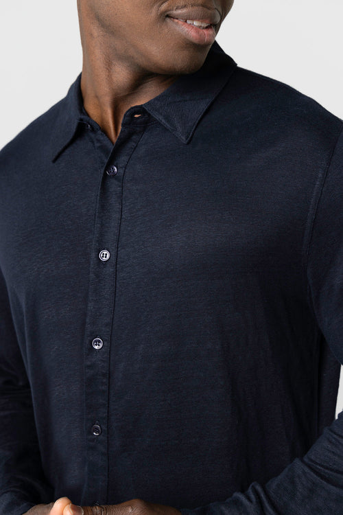 Chemise Marine Manches Longues en Lin / Elasthanne - MAJESTIC FILATURES