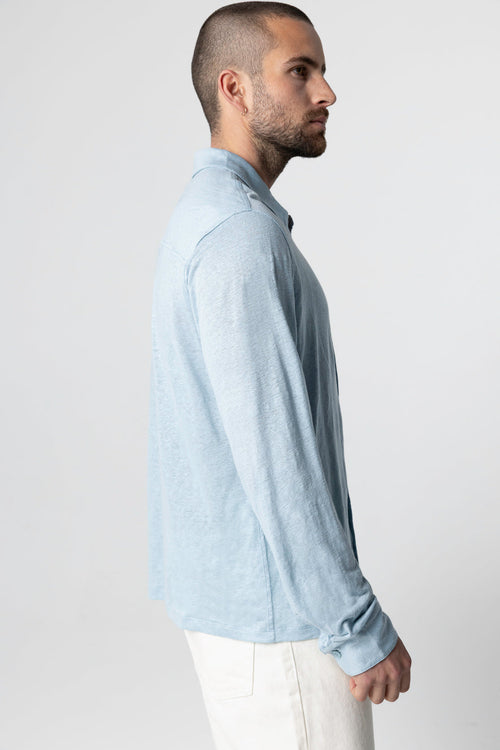 Chemise Bleu Clair Col Chemise Manches Longues en Lin / Elasthanne - MAJESTIC FILATURES
