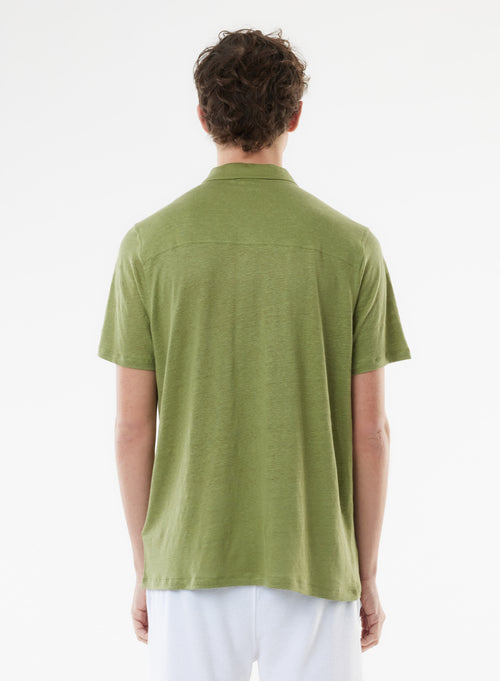 Green Short Sleeve Linen / Elastane Polo Shirt - MAJESTIC FILATURES