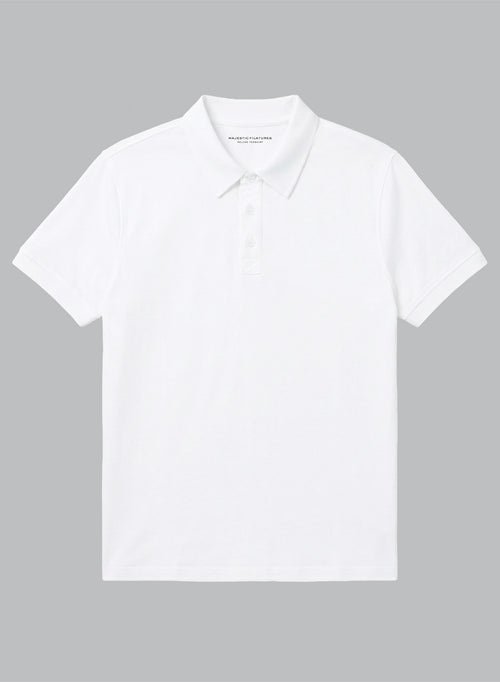 White Short-Sleeve Polo in Linen / Elastane - MAJESTIC FILATURES